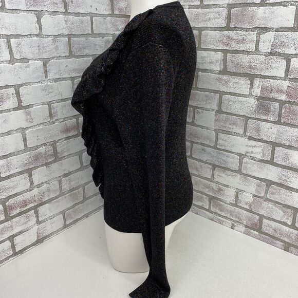 Forever 21 Sweater Women 3x Ruffle Ribbed Knit Metallic Holiday Work Party Black - Picture 12 of 13